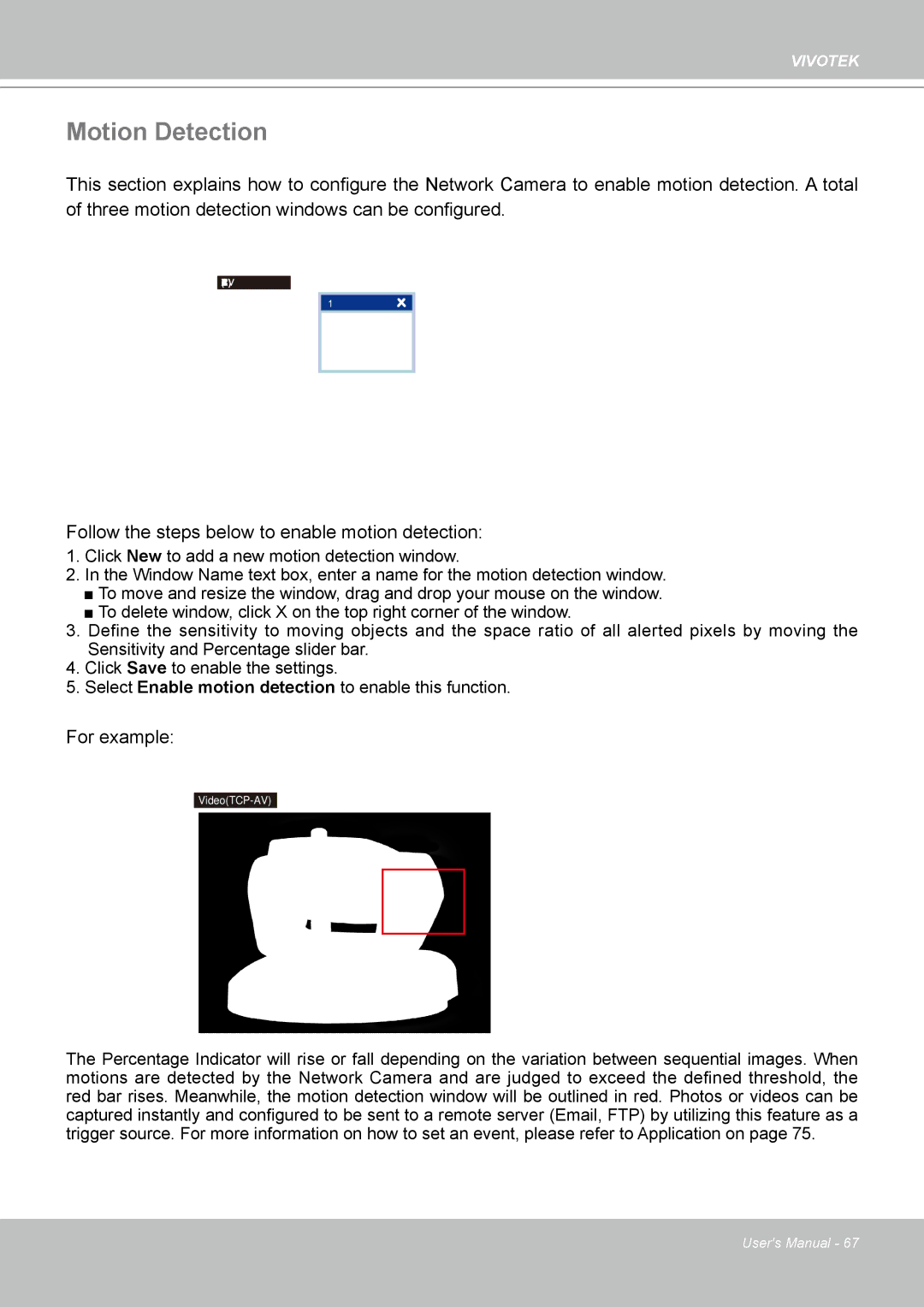 Vivotek PZ8111 manual Motion Detection, Follow the steps below to enable motion detection 