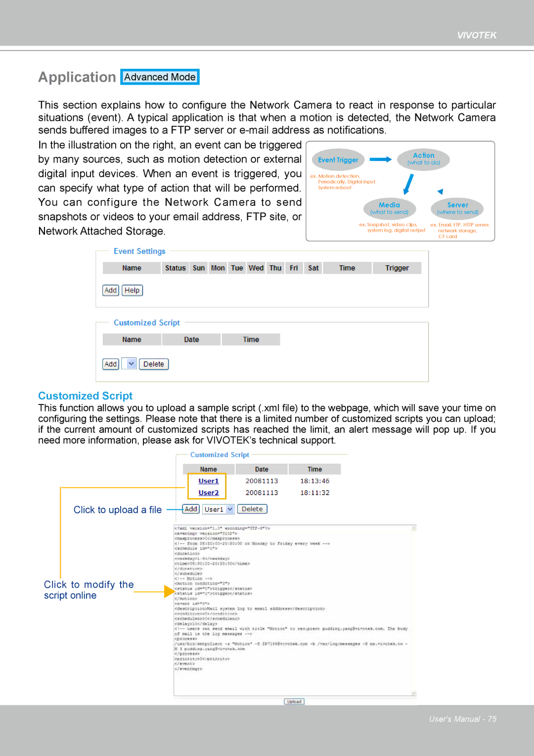 Vivotek PZ8111 manual Application, Customized Script 