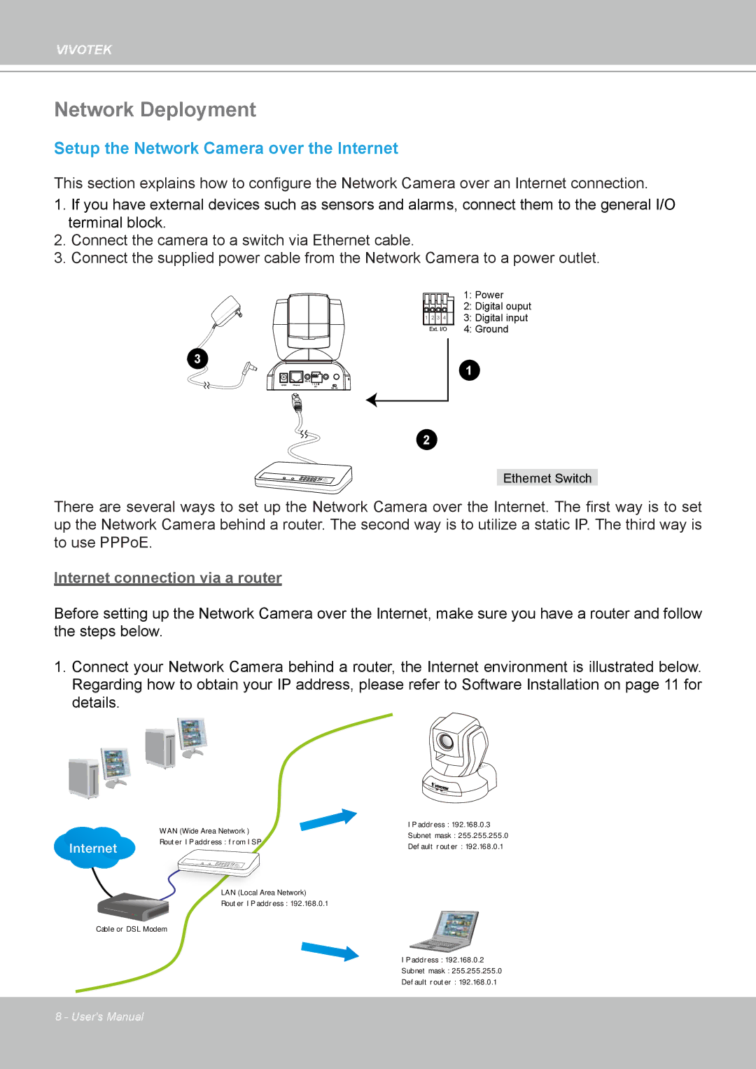 Vivotek PZ8111 manual Network Deployment, Setup the Network Camera over the Internet 