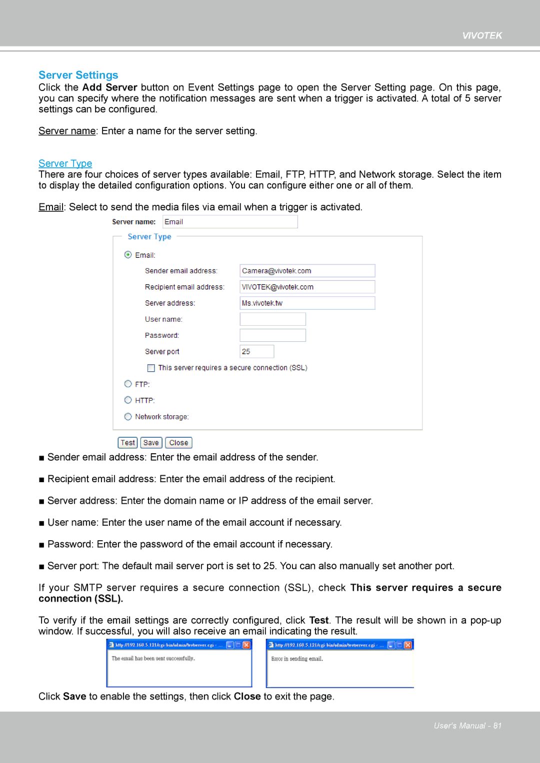 Vivotek PZ8111 manual Server Settings, Server Type 