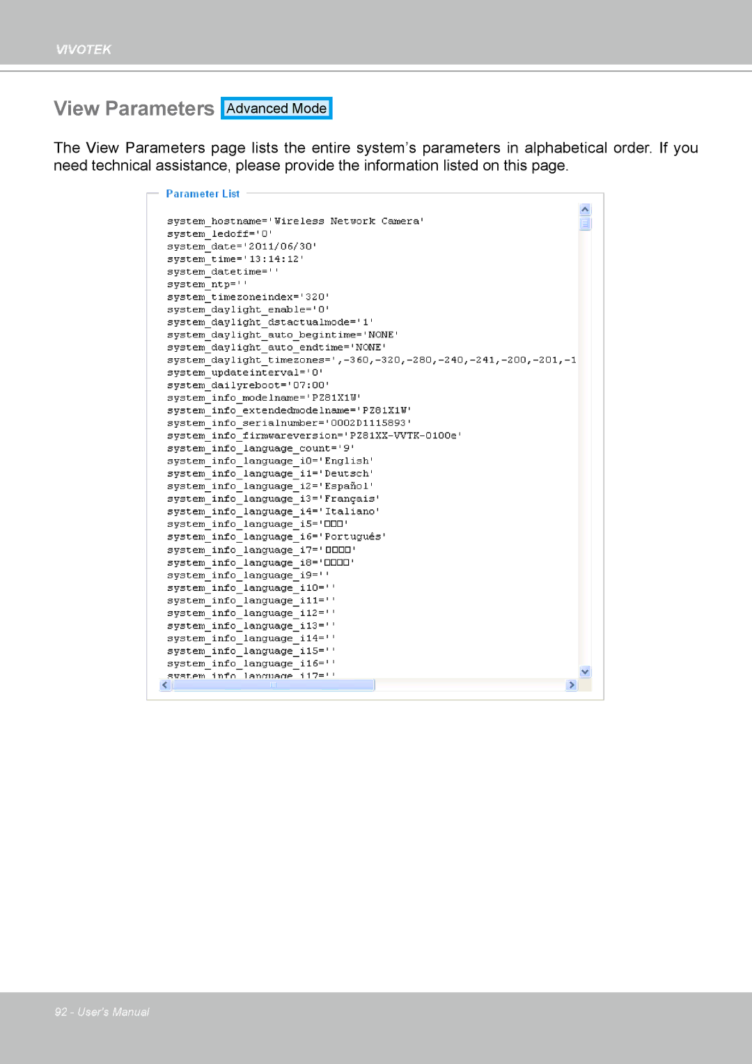 Vivotek PZ8111 manual View Parameters 