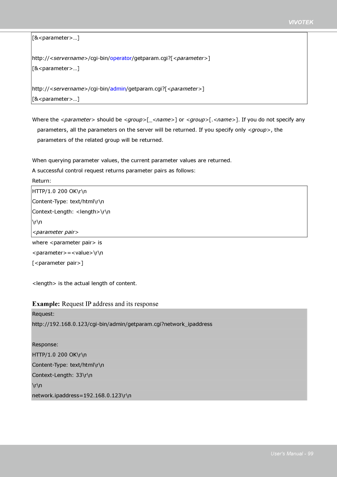 Vivotek PZ8111 manual Example Request IP address and its response 