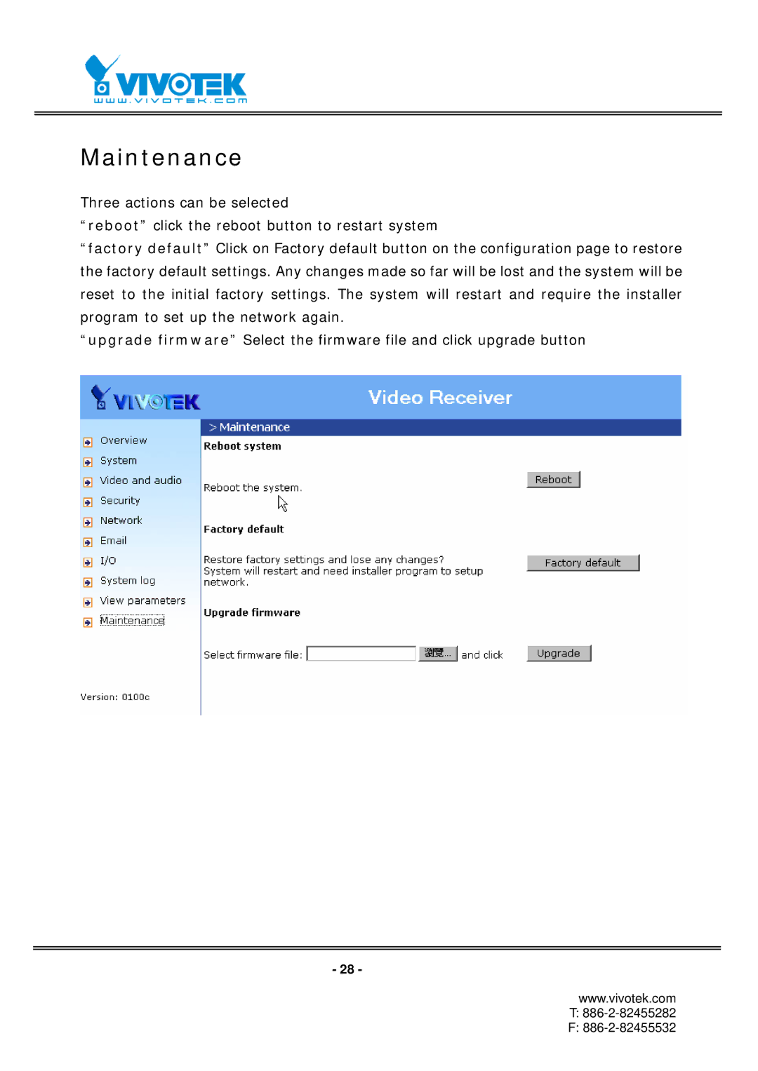 Vivotek RX7101 manual Maintenance 