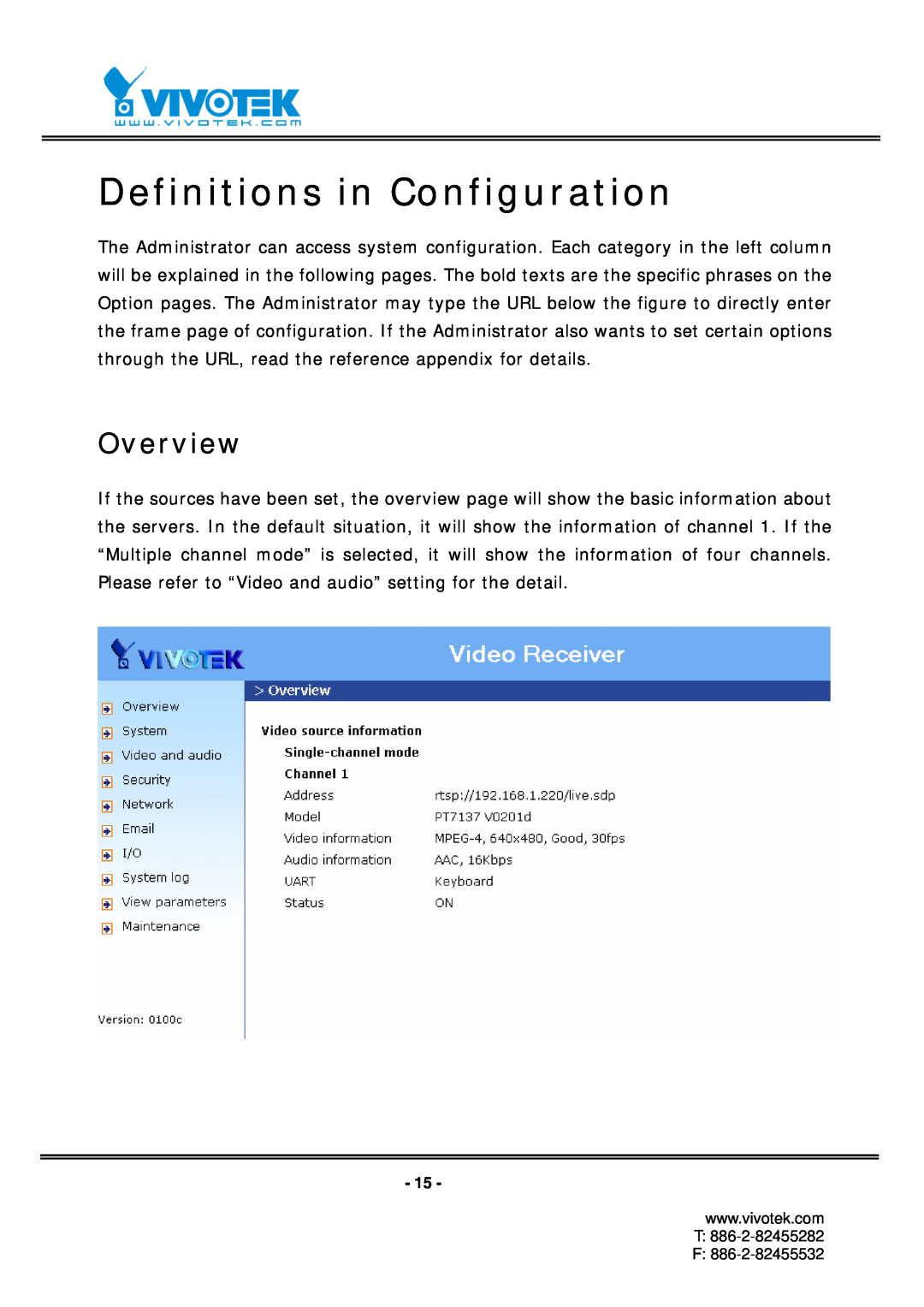 Vivotek RX7101 manual Definitions in Configuration, Overview 