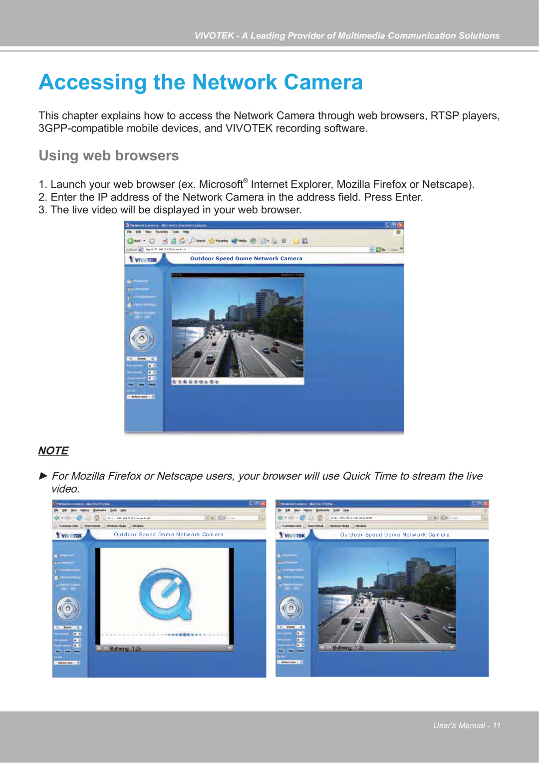 Vivotek SD7151 manual Accessing the Network Camera, Using web browsers 