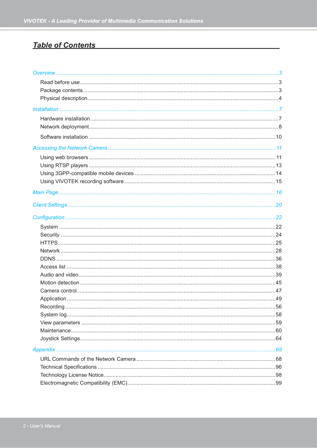 Vivotek SD7151 manual Table of Contents 