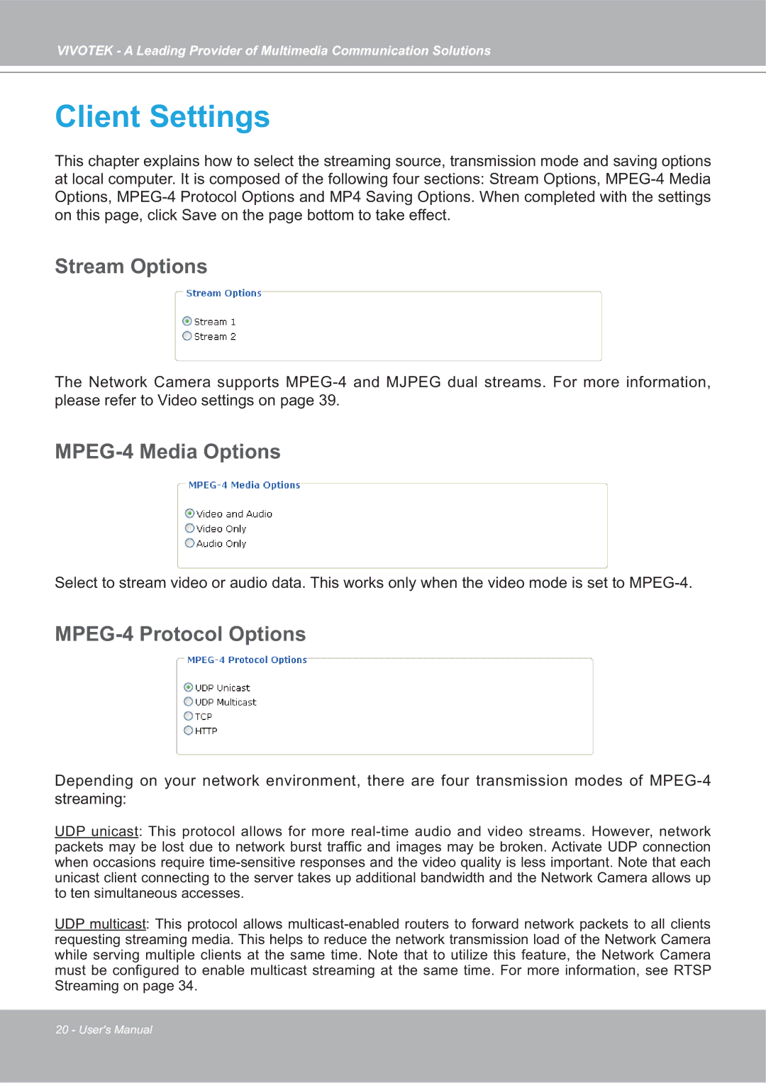 Vivotek SD7151 manual Client Settings 