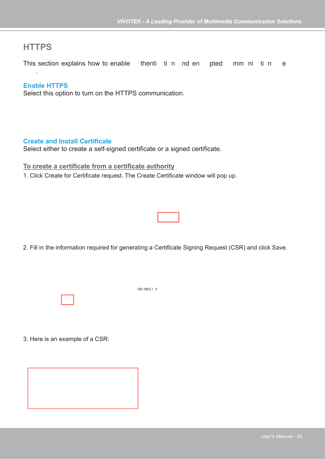 Vivotek SD7151 manual Enable Https, Create and Install Certiﬁcate 