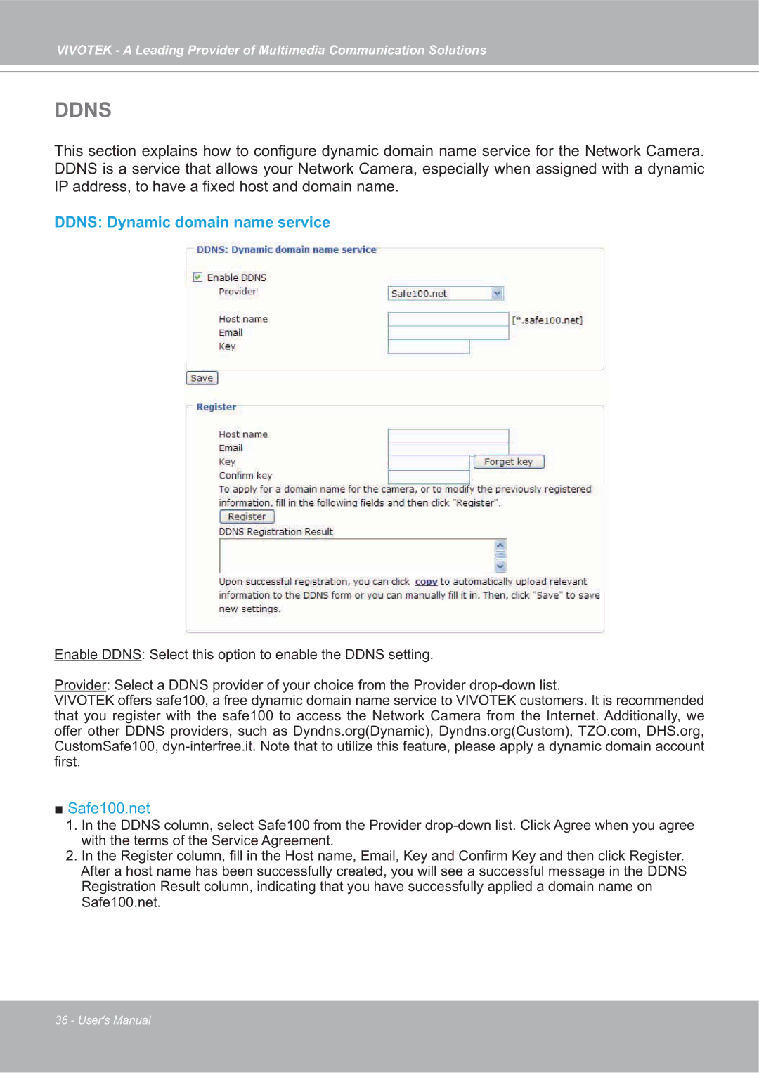 Vivotek SD7151 manual Ddns Dynamic domain name service 