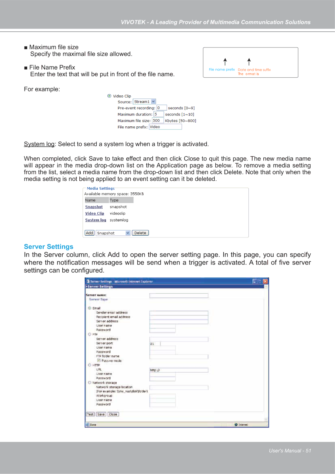 Vivotek SD7151 manual Server Settings 