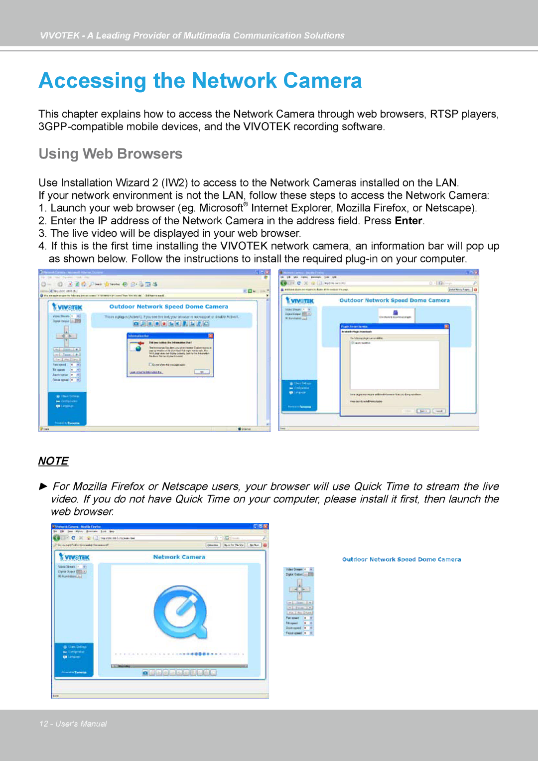 Vivotek SD7313 manual Accessing the Network Camera, Using Web Browsers 