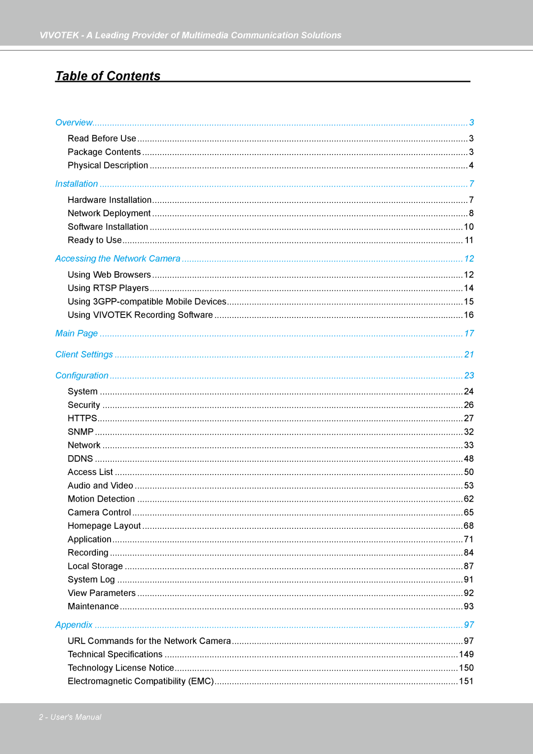 Vivotek SD7313 manual Table of Contents 