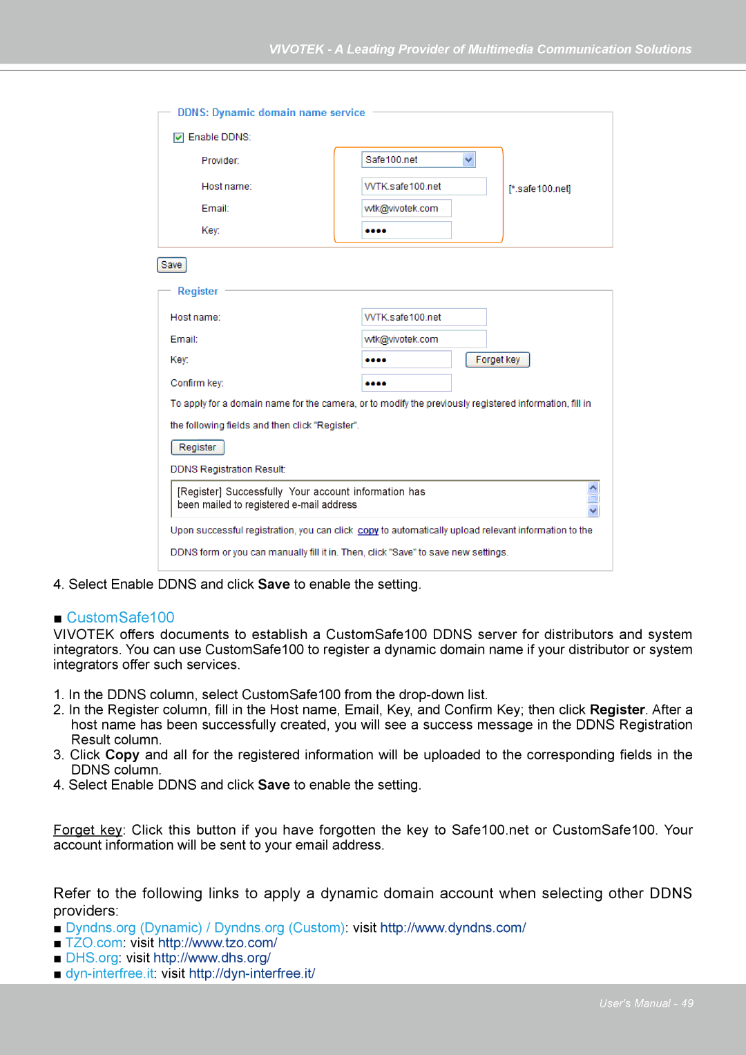 Vivotek SD7313 manual CustomSafe100 