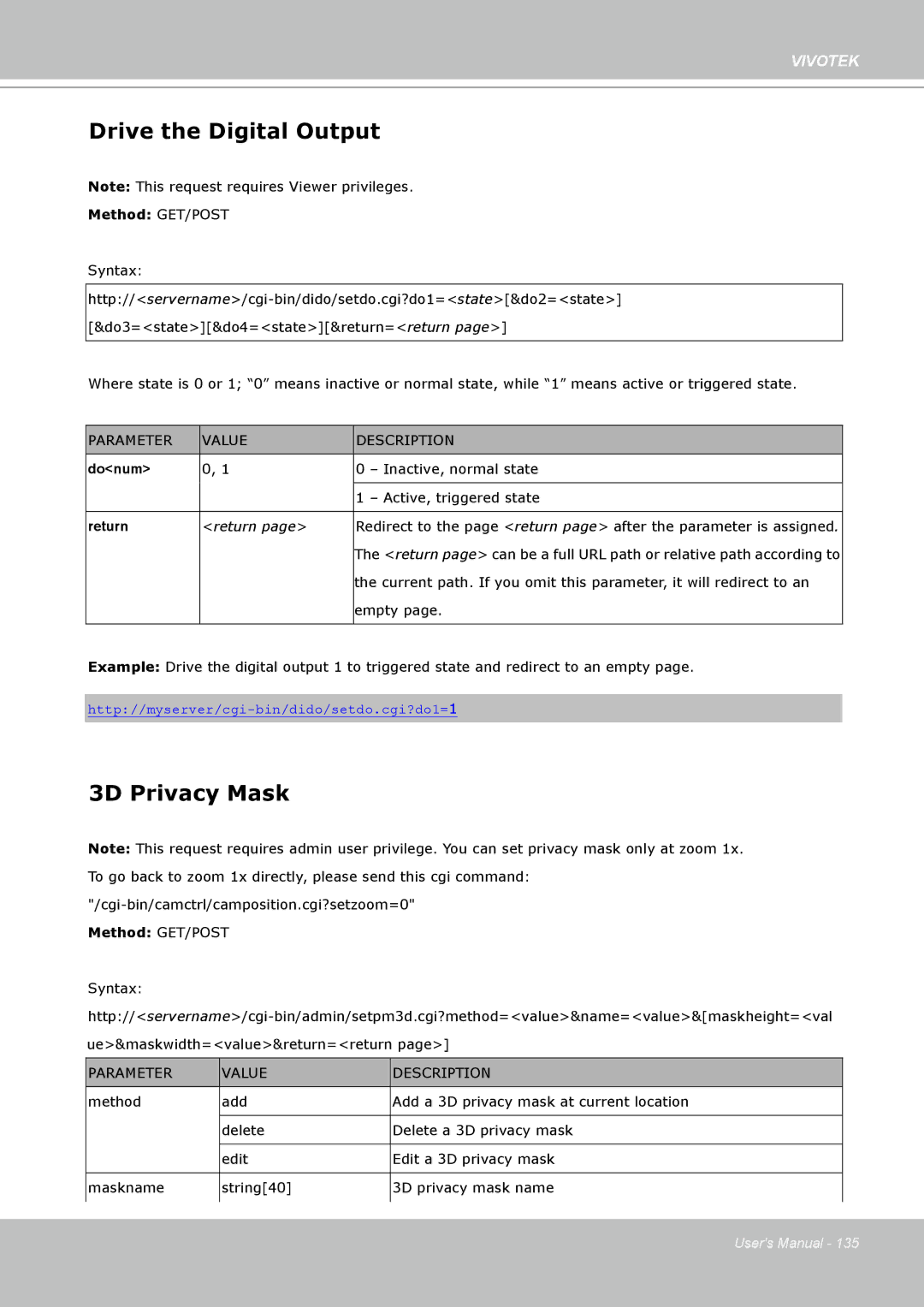 Vivotek SD8111 manual Drive the Digital Output, 3D Privacy Mask 