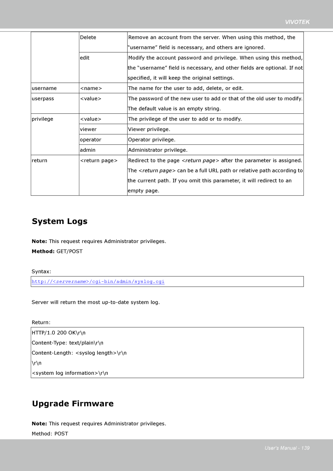 Vivotek SD8111 manual System Logs, Upgrade Firmware 