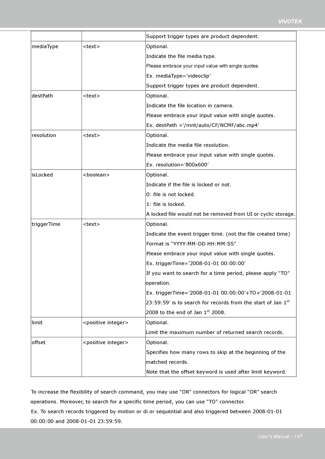 Vivotek SD8111 manual Support trigger types are product dependent 