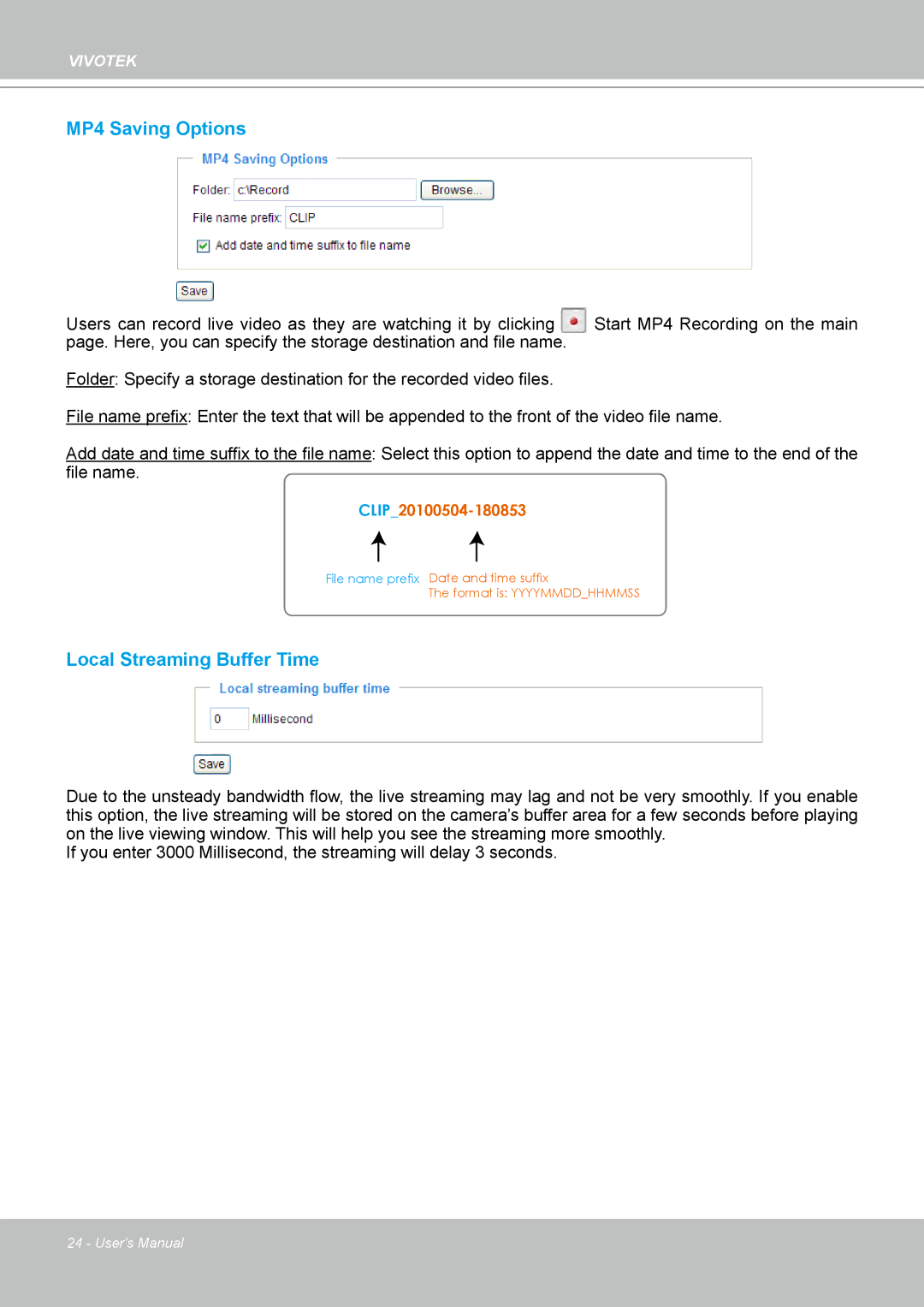 Vivotek SD8111 manual MP4 Saving Options 