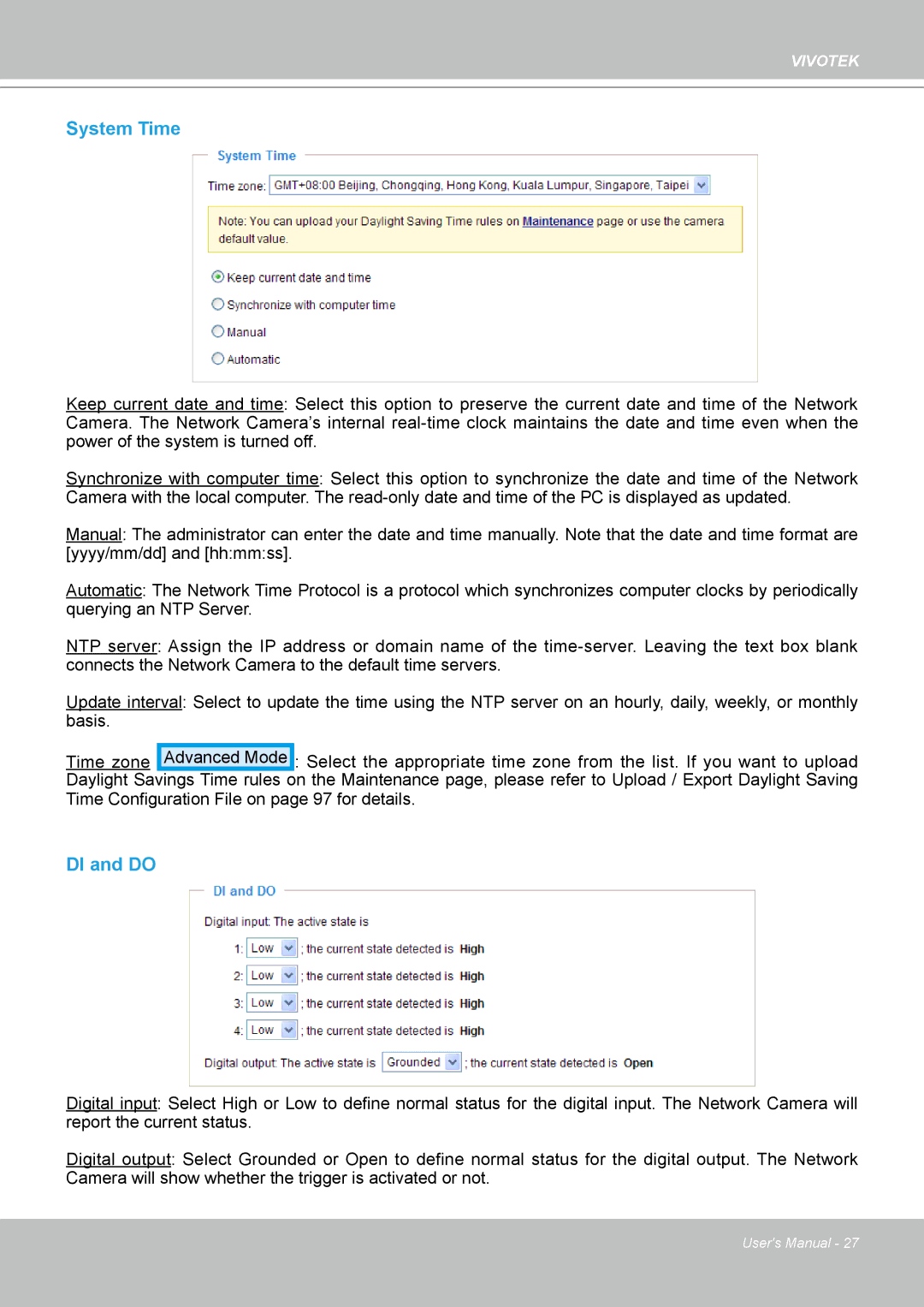 Vivotek SD8111 manual System Time, DI and do 