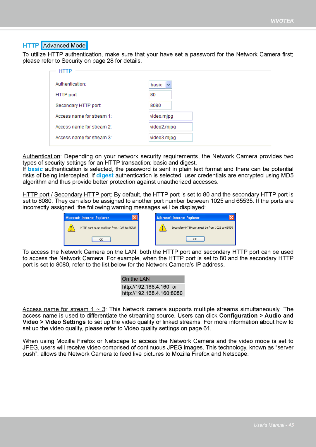 Vivotek SD8111 manual Http 