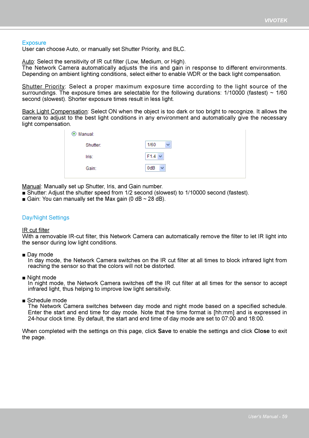 Vivotek SD8111 manual Day/Night Settings 