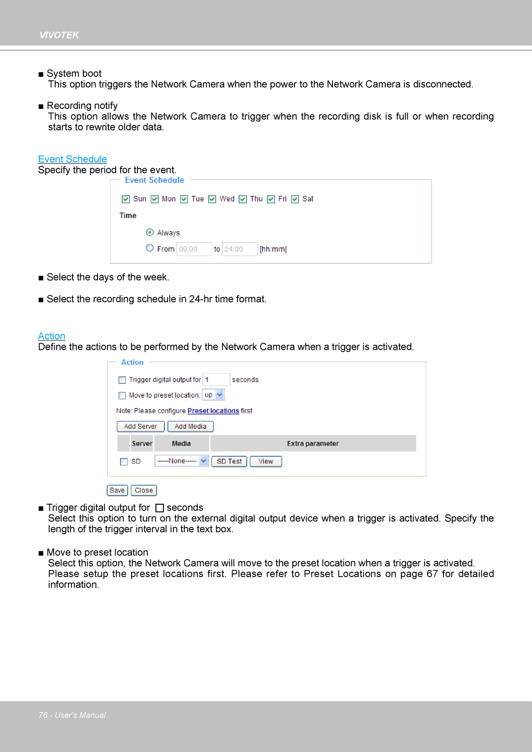 Vivotek SD8111 manual Event Schedule 