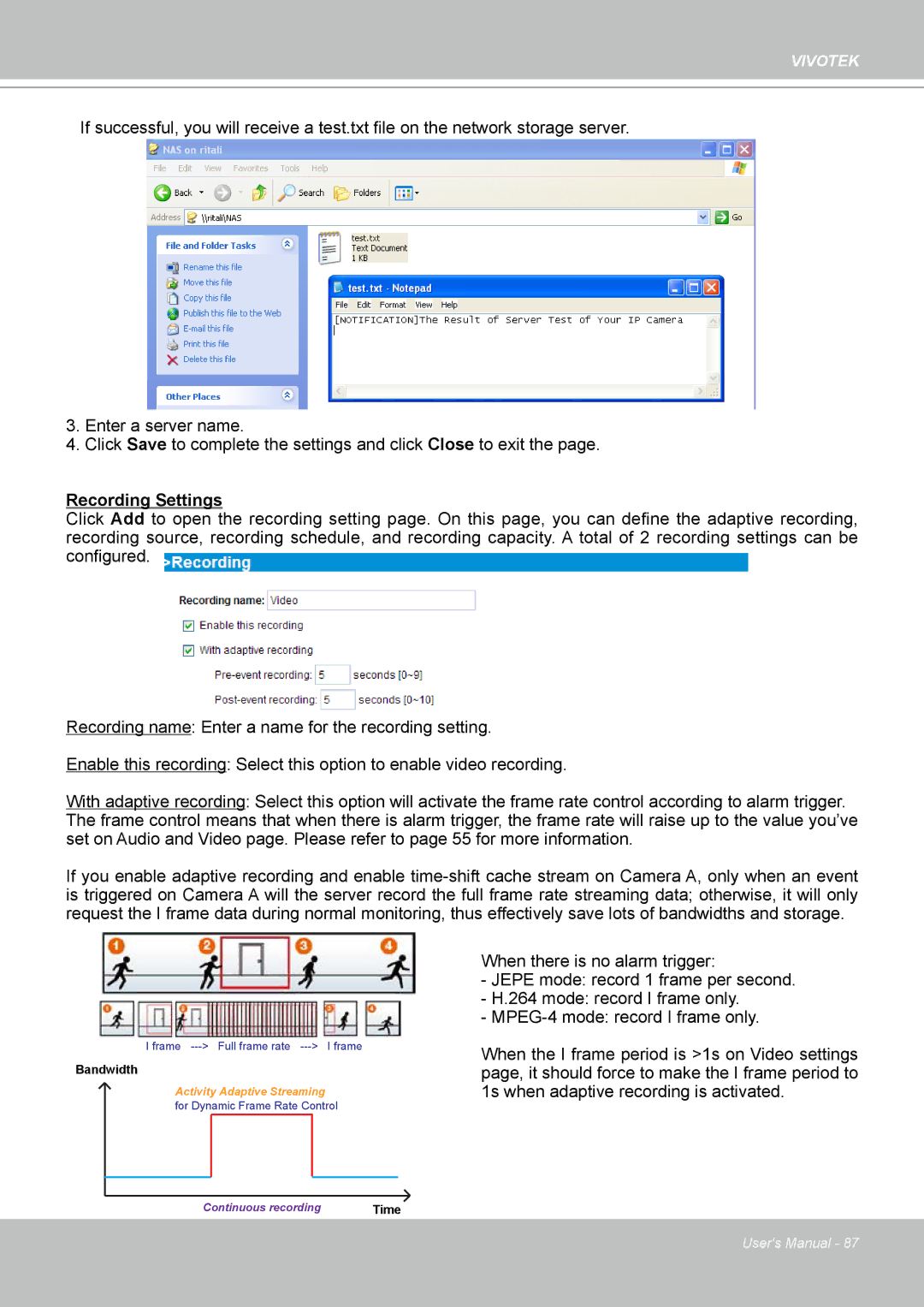 Vivotek SD8111 manual Recording Settings 