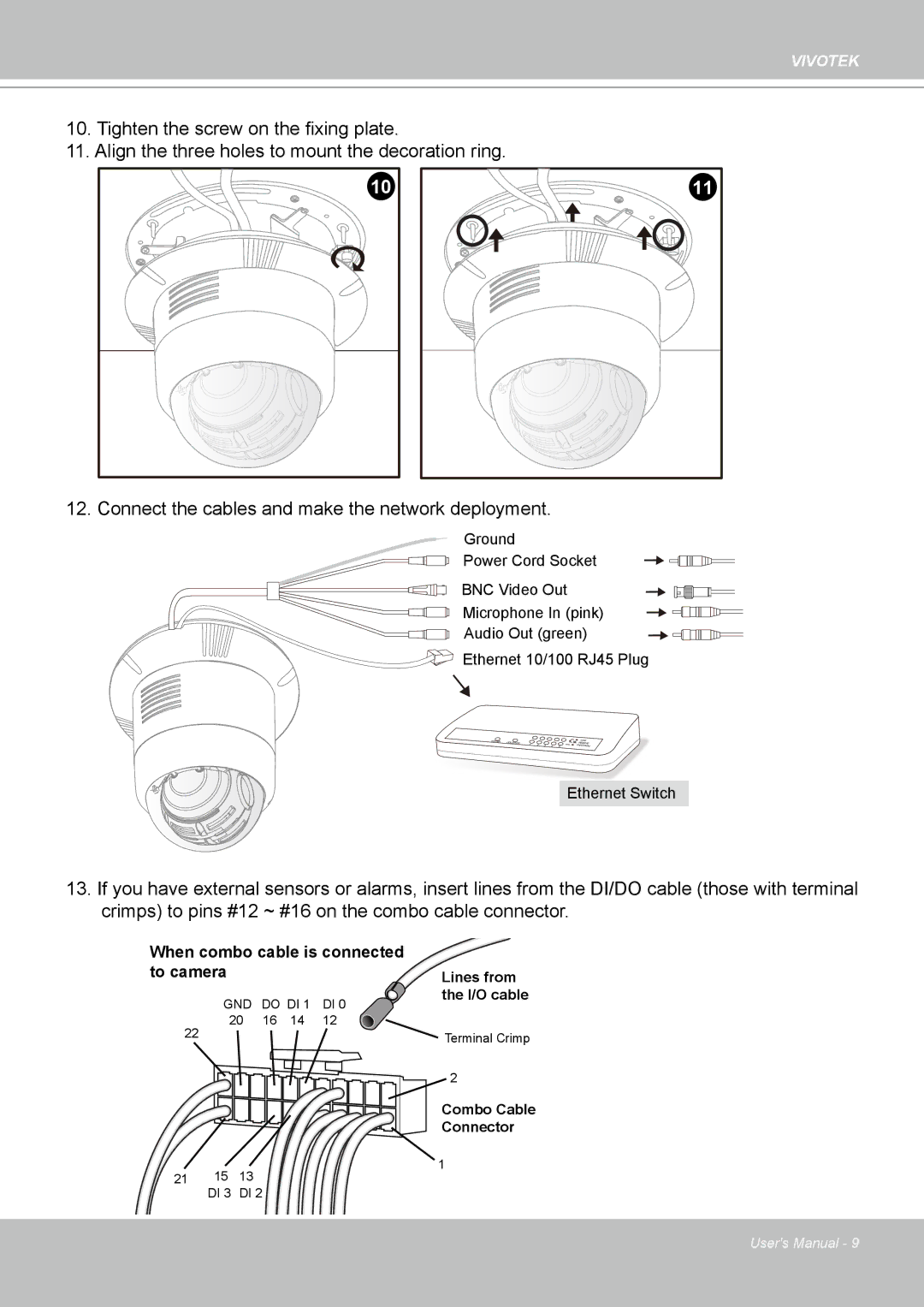 Vivotek SD8111 manual When combo cable is connected 