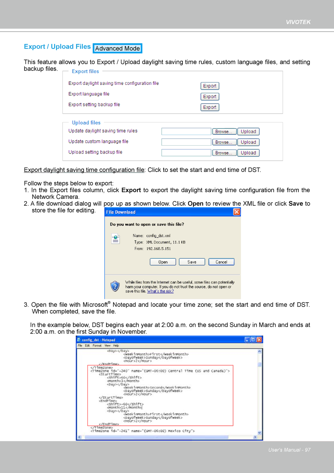 Vivotek SD8111 manual Export / Upload Files 