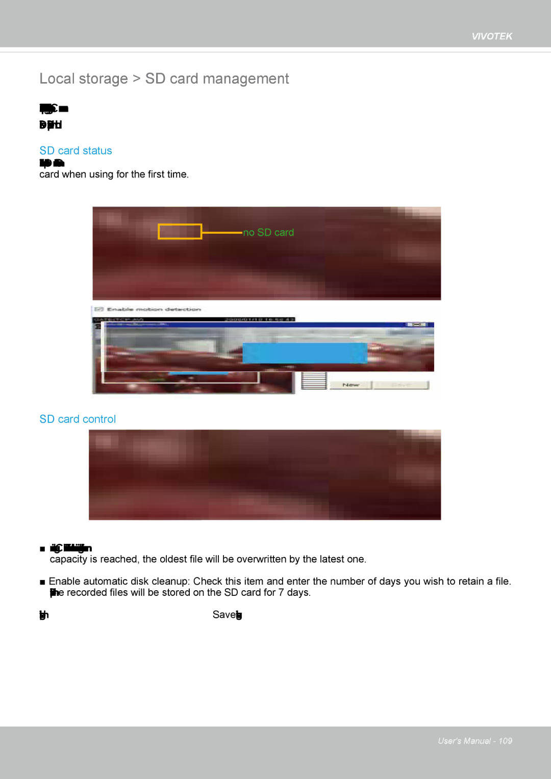 Vivotek SD8362E manual Local storage SD card management, SD card status, SD card control 