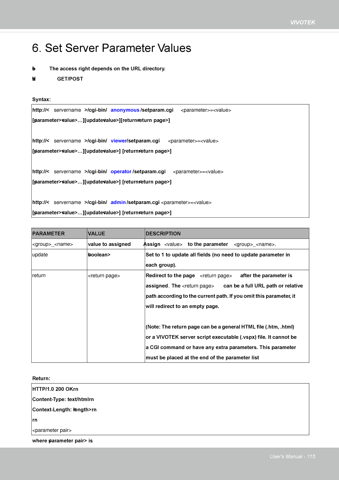 Vivotek SD8362E manual Set Server Parameter Values 