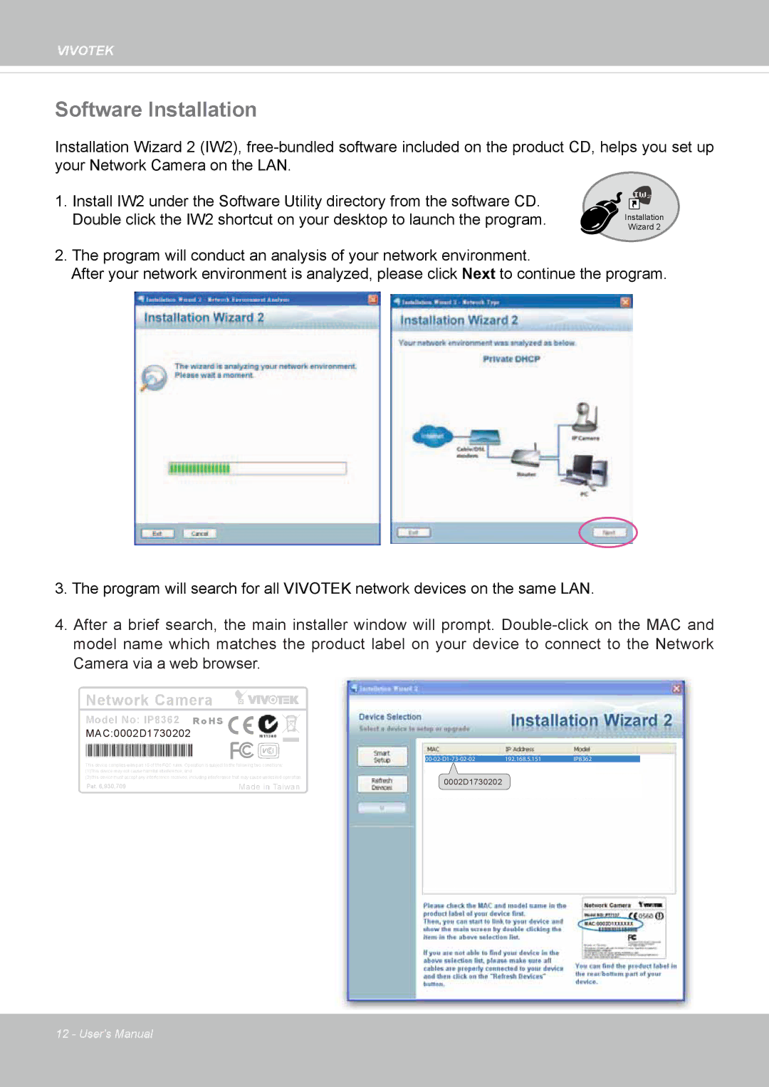 Vivotek SD8362E manual Software Installation, Network Camera 