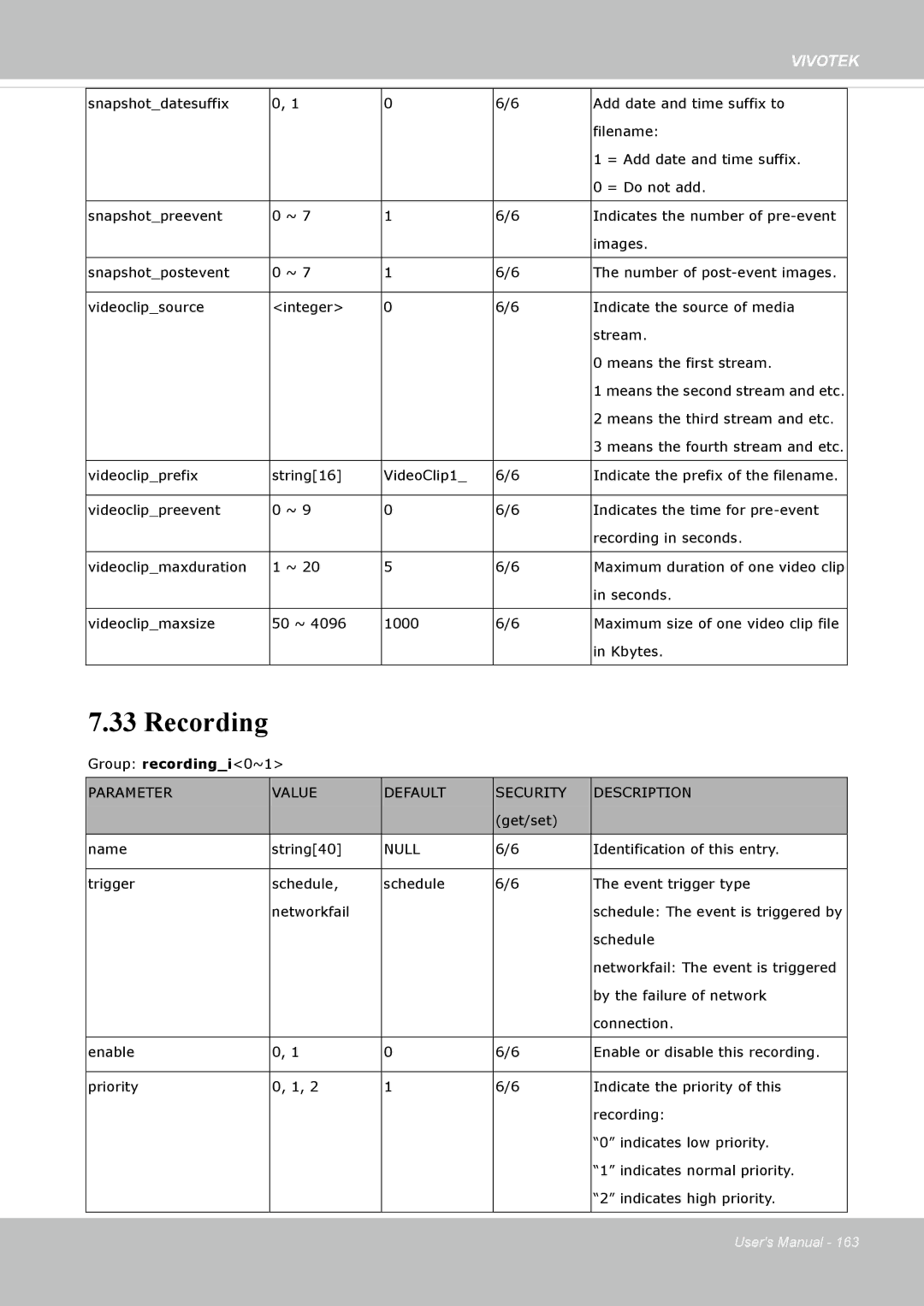 Vivotek SD8362E manual Recording 