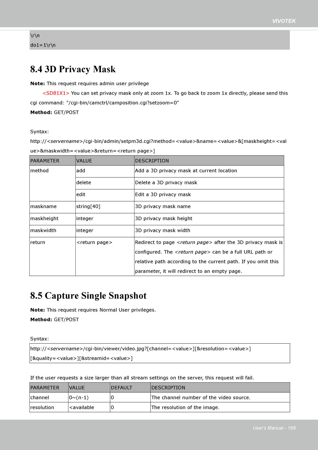 Vivotek SD8362E manual 3D Privacy Mask, Capture Single Snapshot 