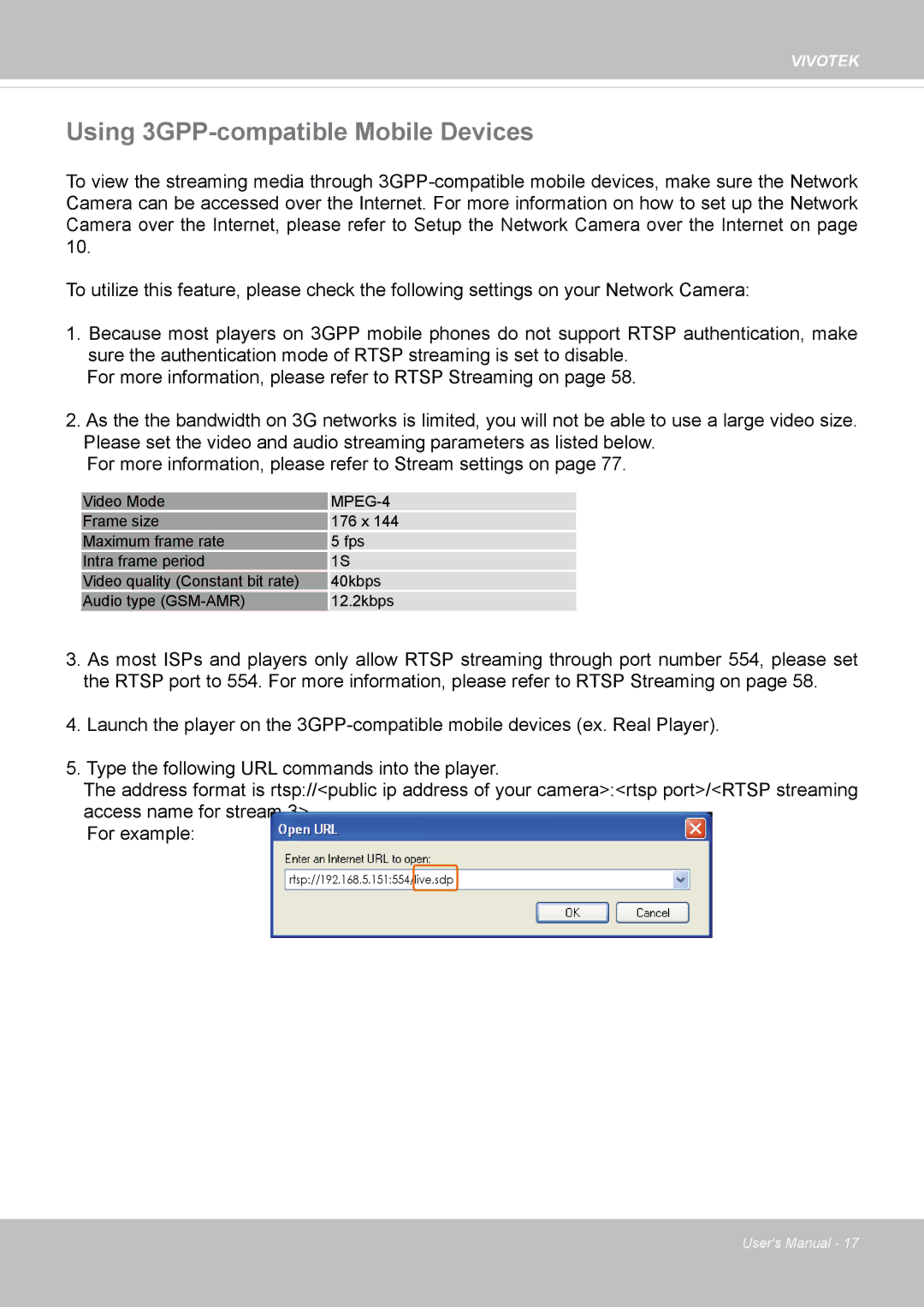 Vivotek SD8362E manual Using 3GPP-compatible Mobile Devices, MPEG-4 