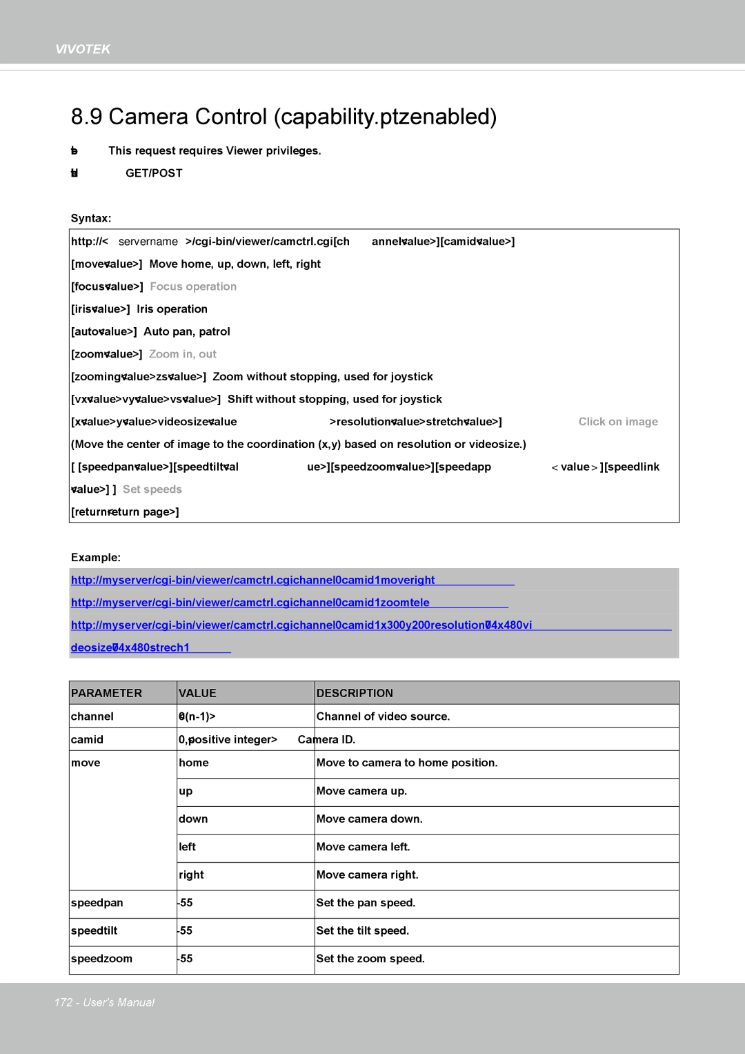 Vivotek SD8362E manual Camera Control capability.ptzenabled, Return=return 