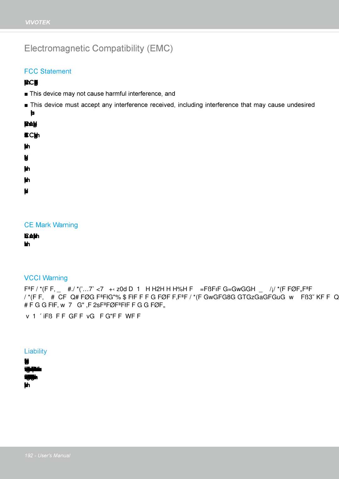 Vivotek SD8362E manual Electromagnetic Compatibility EMC, Liability 