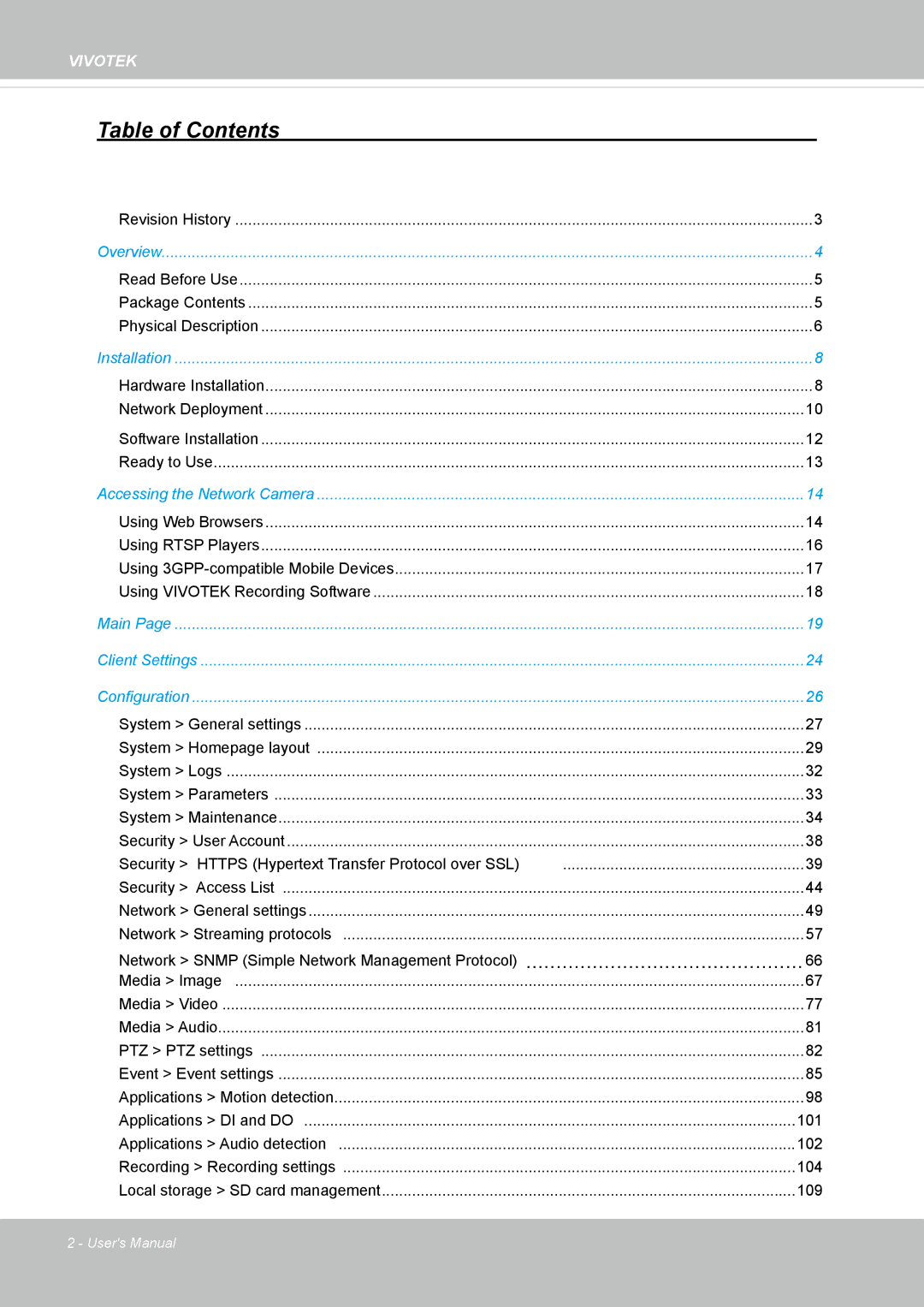 Vivotek SD8362E manual Table of Contents 