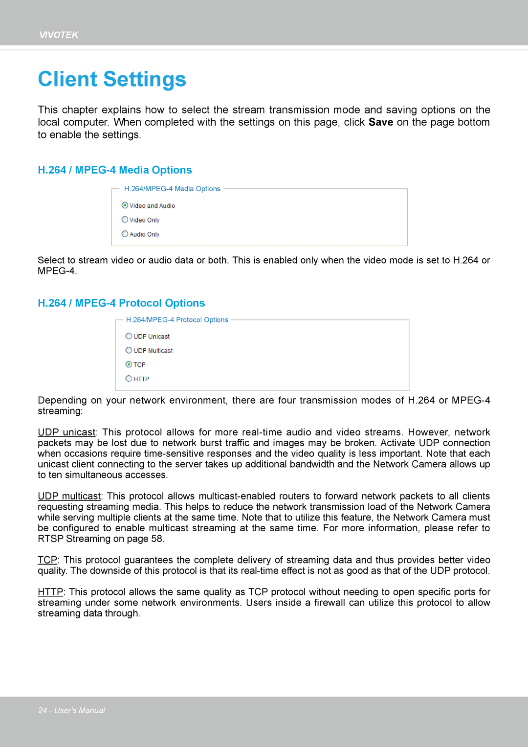 Vivotek SD8362E manual Client Settings 