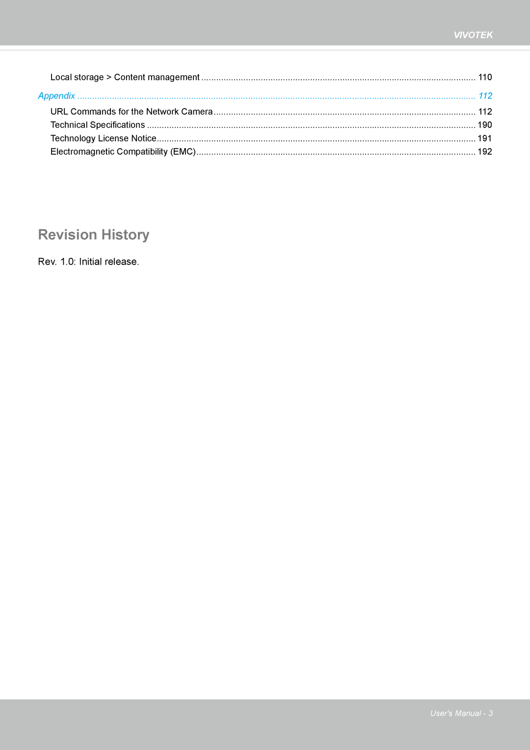 Vivotek SD8362E manual Revision History, 110 