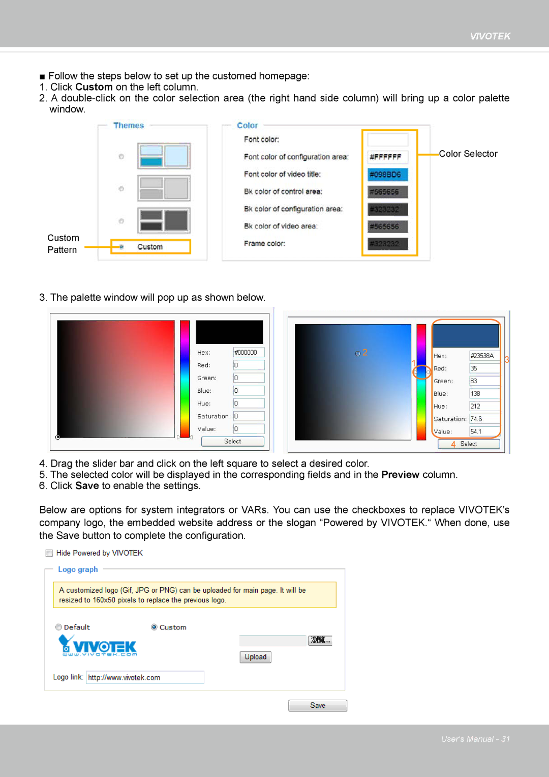 Vivotek SD8362E manual Palette window will pop up as shown below 