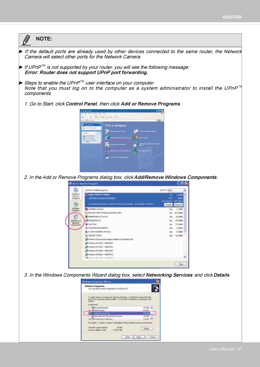 Vivotek SD8362E manual Error Router does not support UPnP port forwarding 