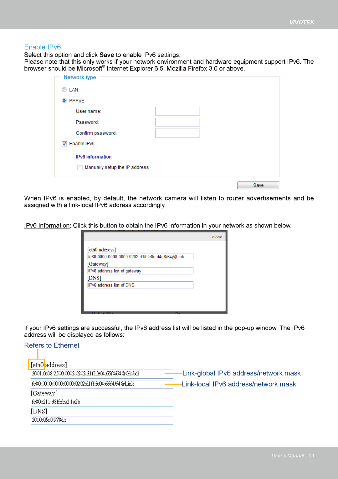 Vivotek SD8362E manual Enable IPv6 