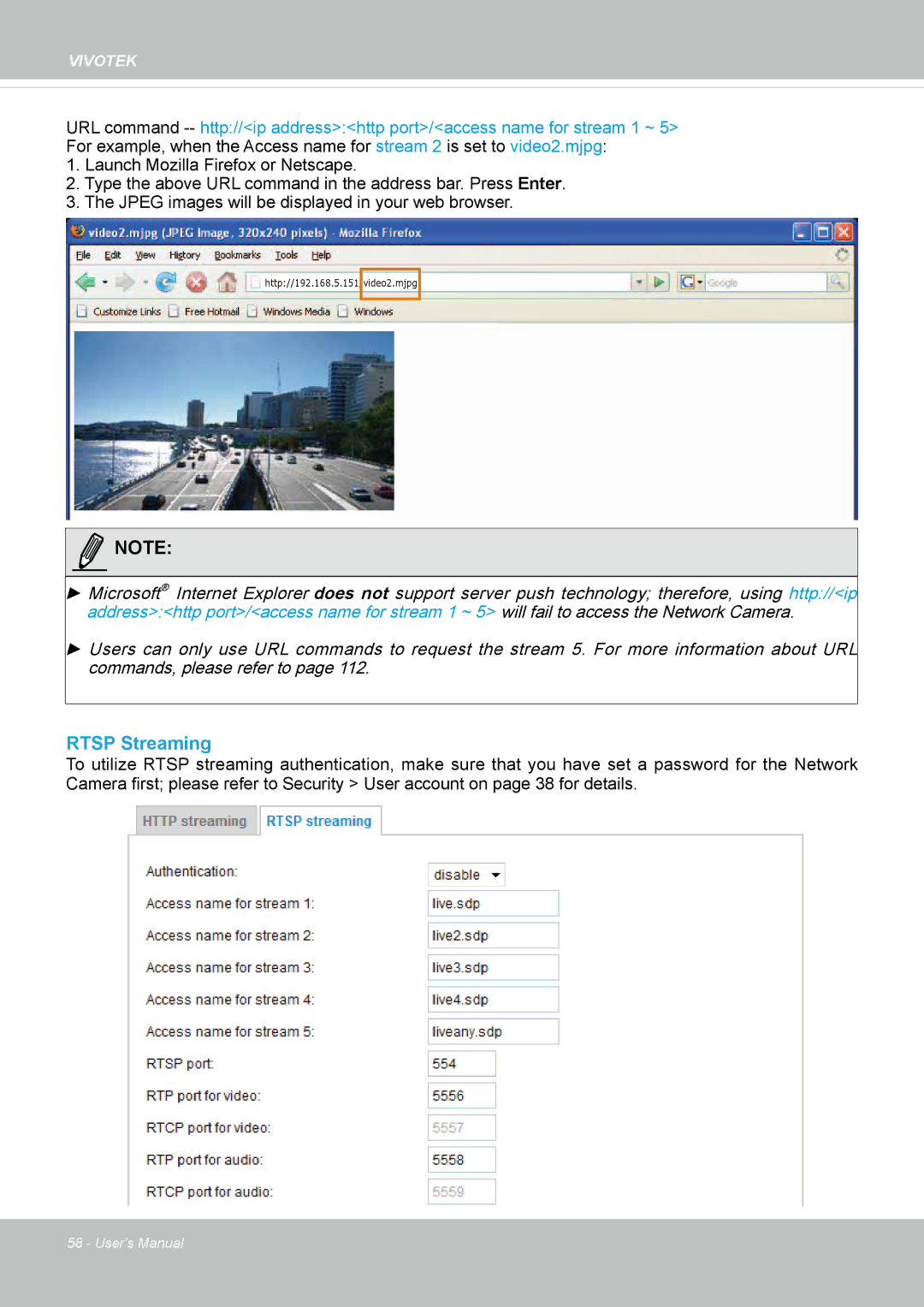 Vivotek SD8362E manual Rtsp Streaming 