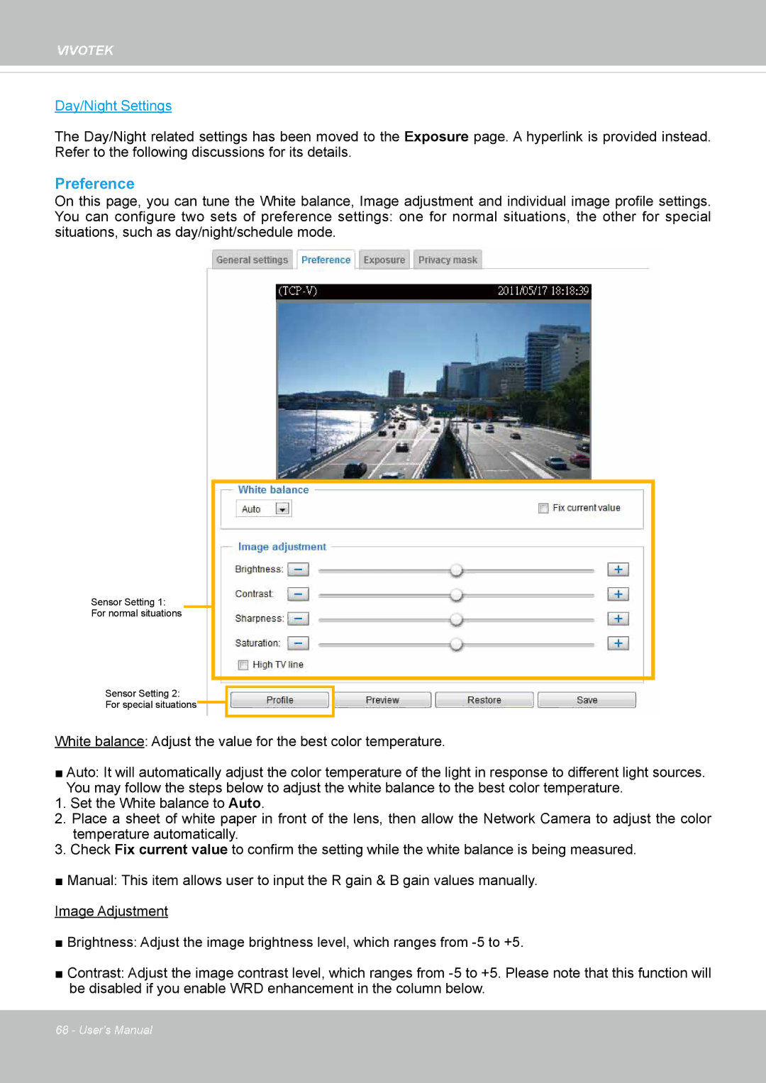 Vivotek SD8362E manual Preference, Day/Night Settings 