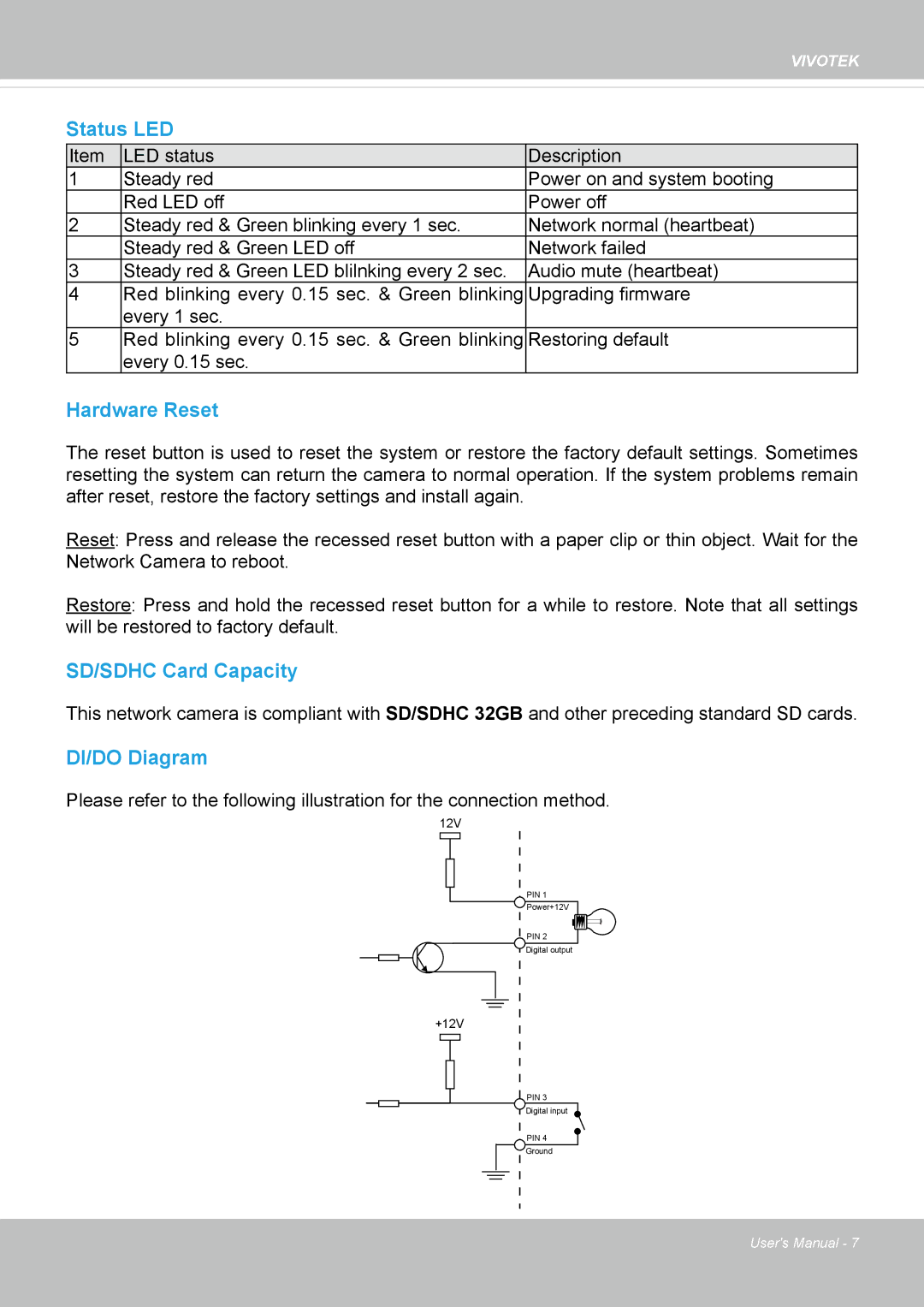 Vivotek SD8362E manual SD/SDHC Card Capacity 