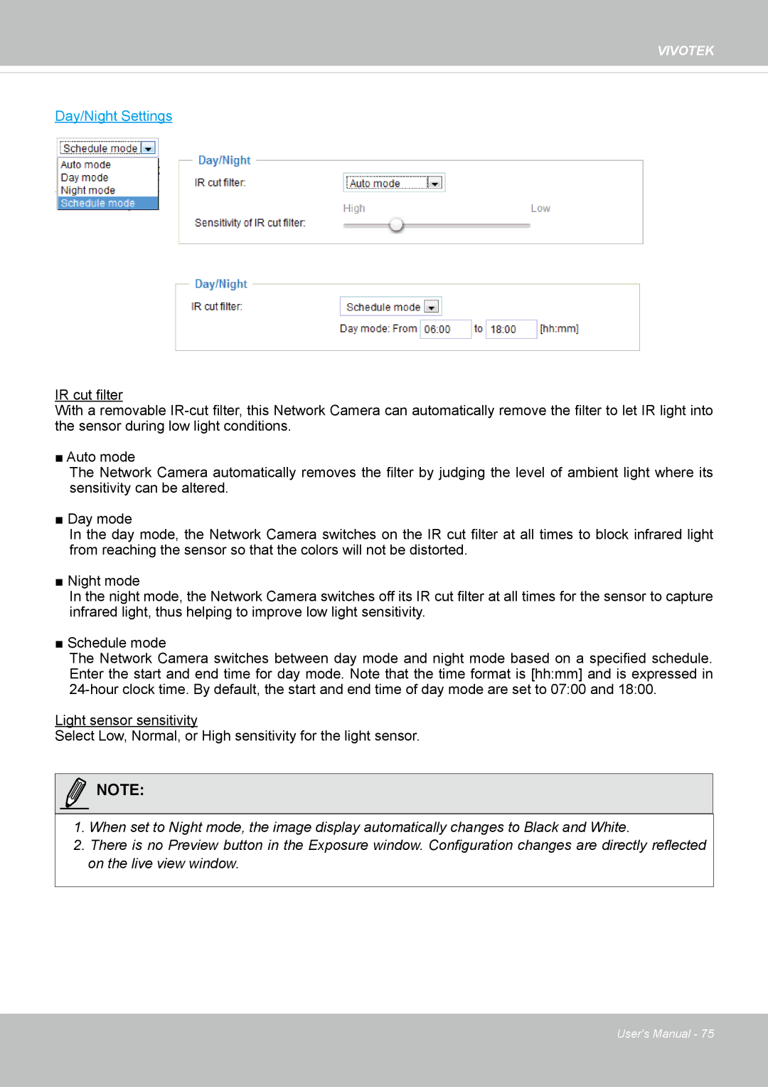 Vivotek SD8362E manual Day/Night Settings 