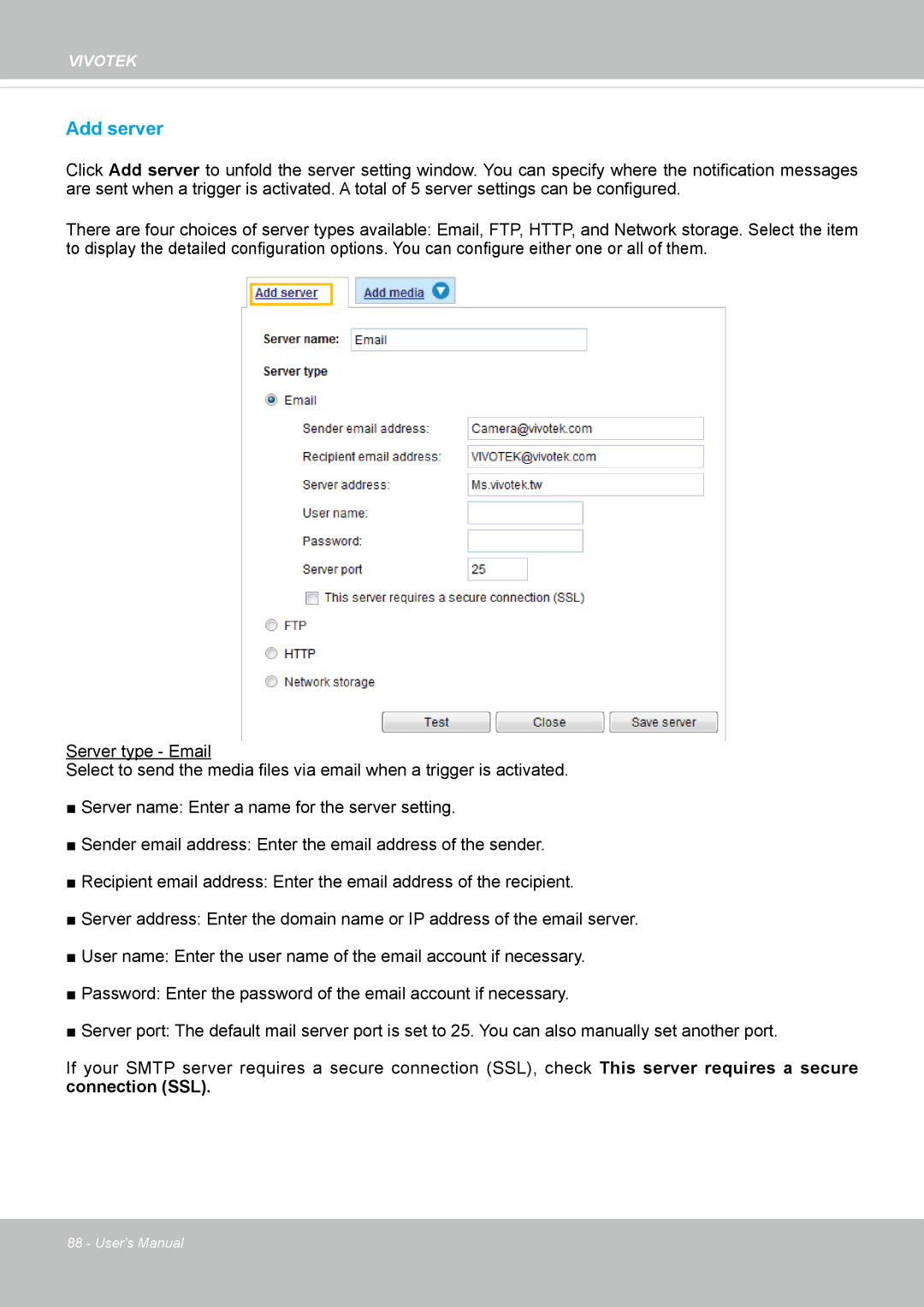 Vivotek SD8362E manual Add server 