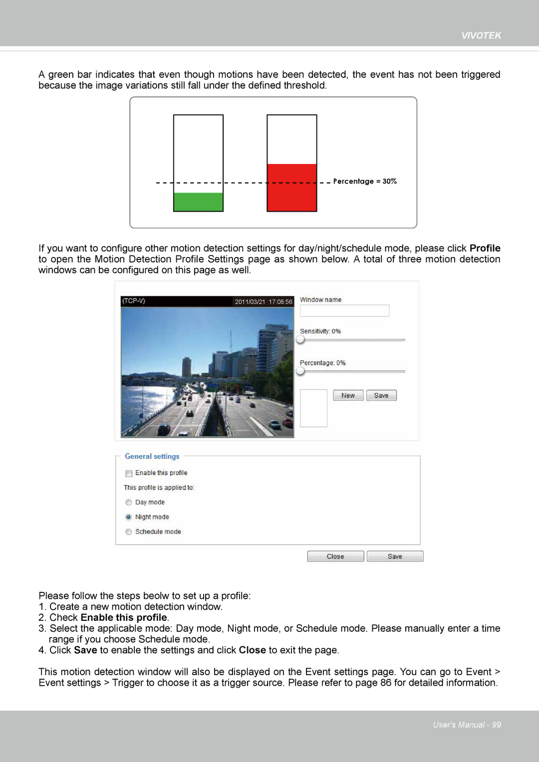 Vivotek SD8362E manual Check Enable this profile 