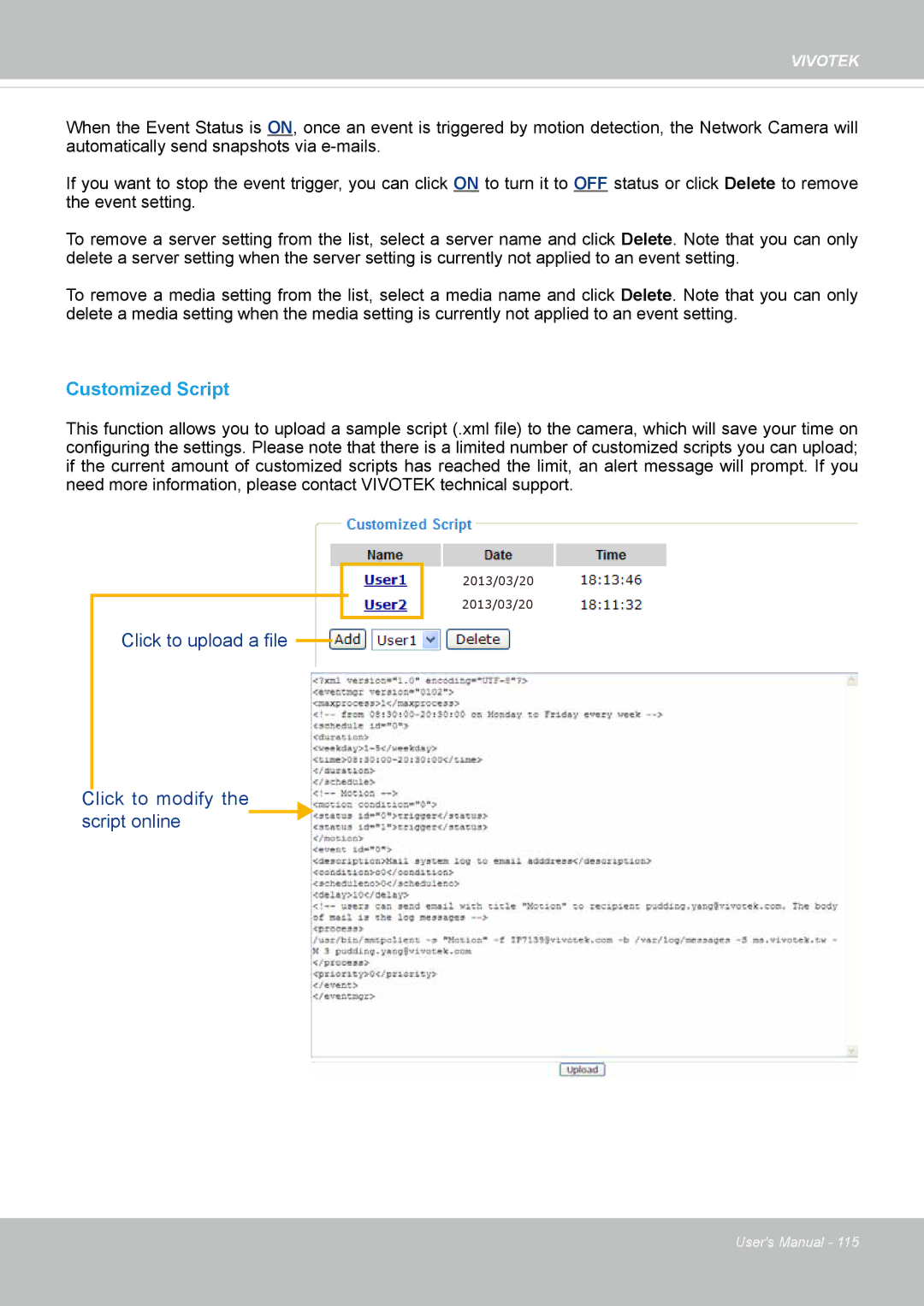 Vivotek 63E-M, SD8363E user manual Customized Script 