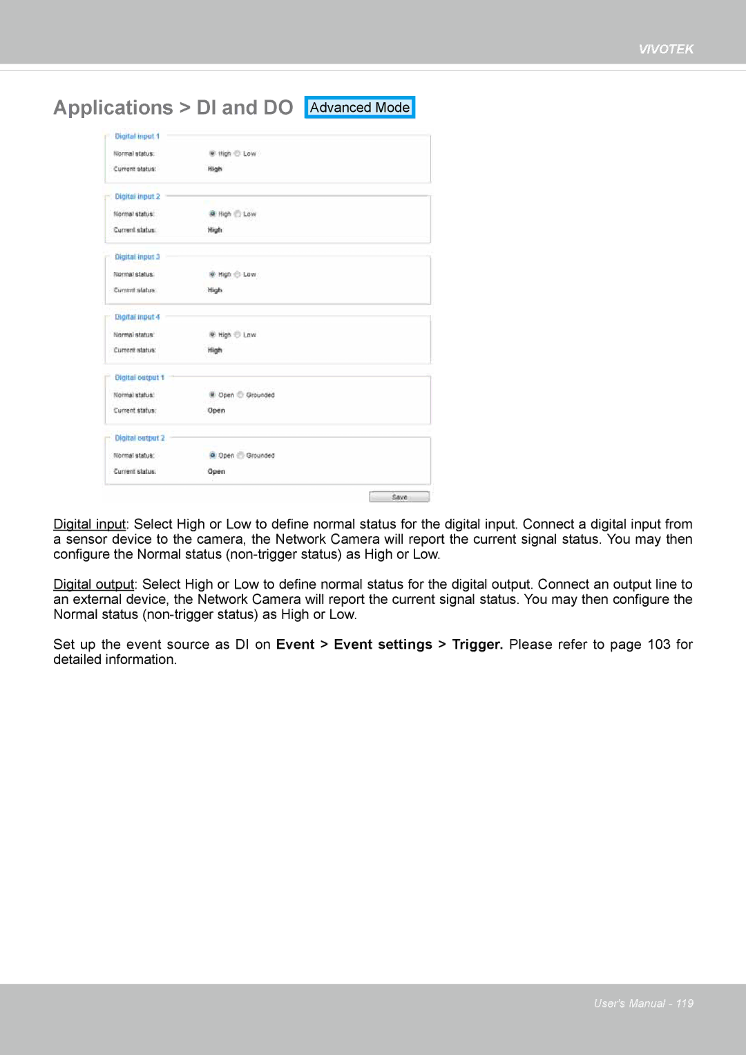 Vivotek 63E-M, SD8363E user manual Applications DI and do 